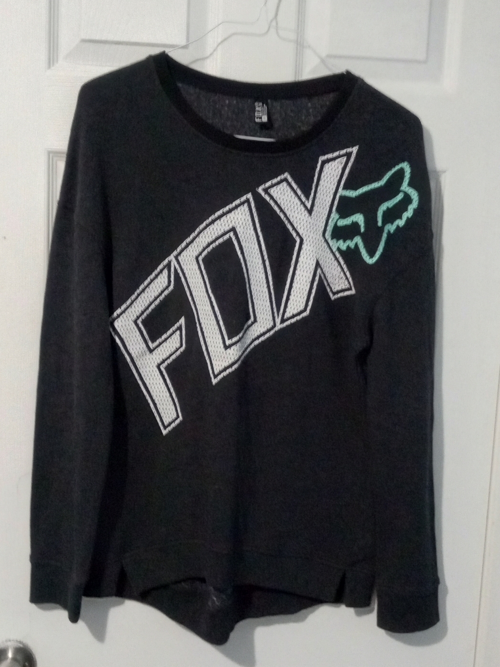 Fox Charcoal Gray Sweatshirt with White Logo and Mint Accent